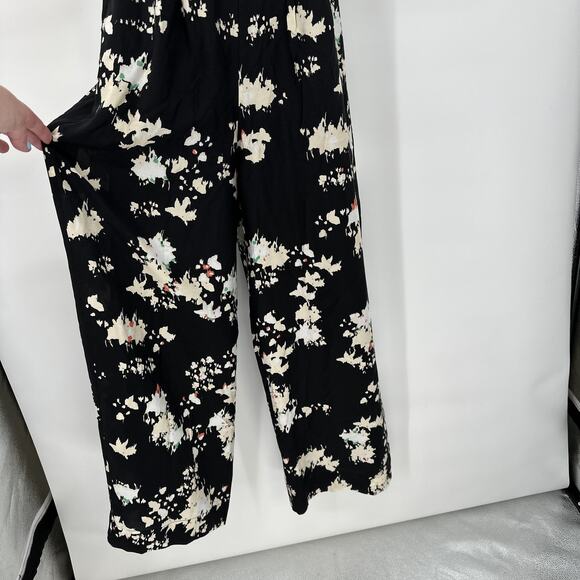 Joie Silk Blend Jumpsuit Size 0 Black Floral Keyhole Wide Leg Coastal New - Picture 6 of 10